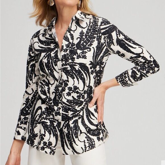 Chico’s SZ 0 No Iron stretch Paisley print Top - Picture 1 of 12